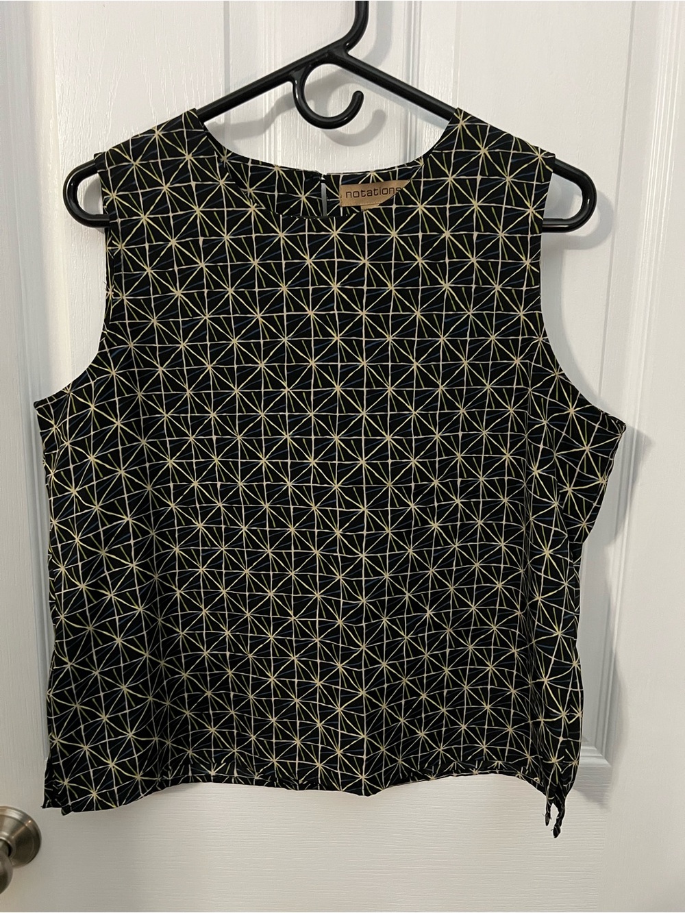 Notations Black Camisole with Cream, Green and Blue Starburst Geometric Print